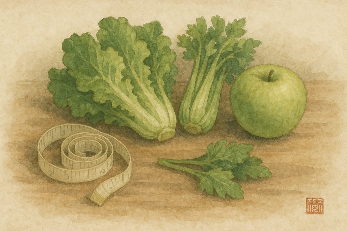 줄자와 채소, 사과