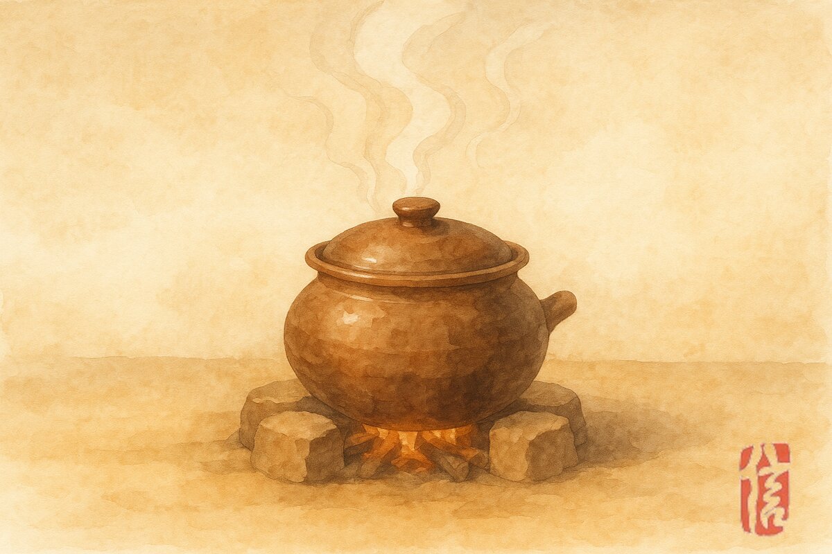 한약을 정성껏 달이는 약탕기 일러스트