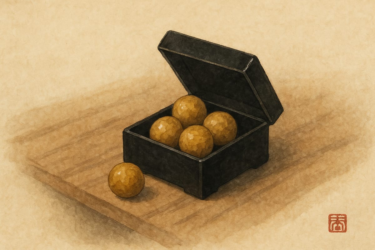 검은 칠기 함에 담긴 환약